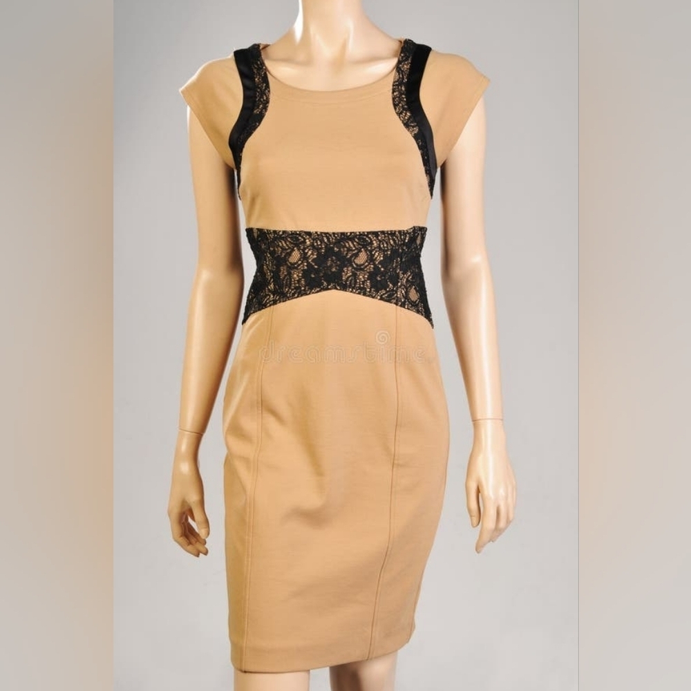 Jessica Tan And Black Lace Dress